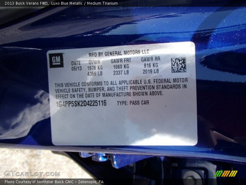 Luxo Blue Metallic / Medium Titanium 2013 Buick Verano FWD