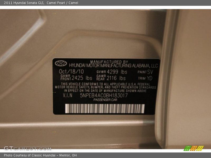 Camel Pearl / Camel 2011 Hyundai Sonata GLS