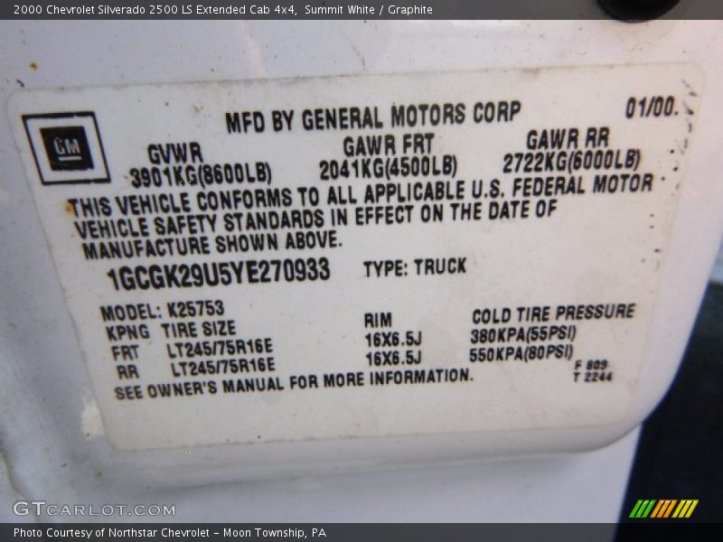 Summit White / Graphite 2000 Chevrolet Silverado 2500 LS Extended Cab 4x4