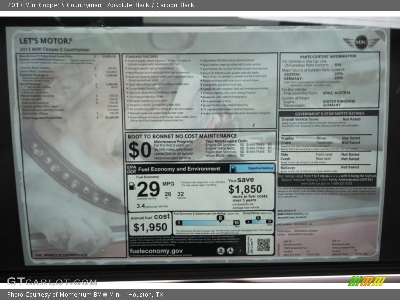 Absolute Black / Carbon Black 2013 Mini Cooper S Countryman