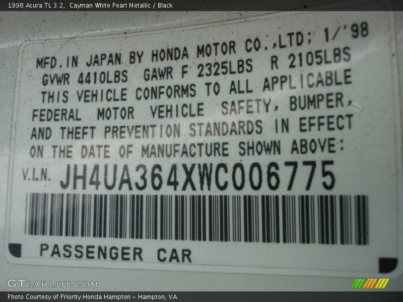 Info Tag of 1998 TL 3.2