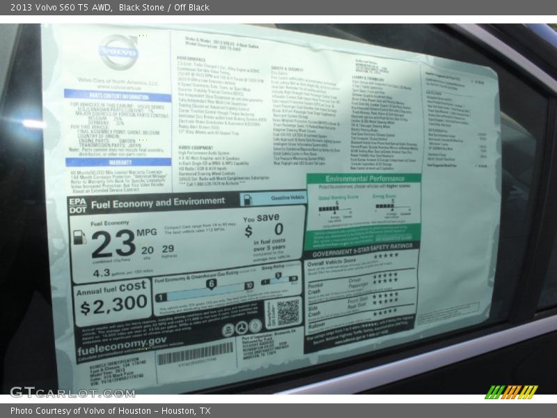  2013 S60 T5 AWD Window Sticker