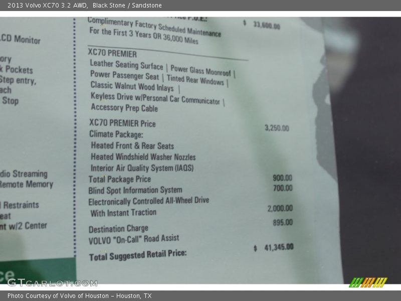  2013 XC70 3.2 AWD Window Sticker