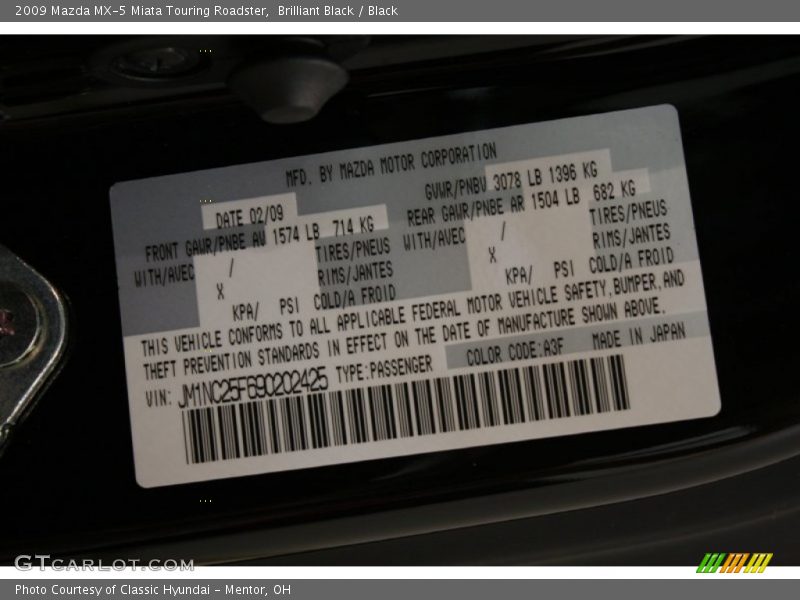 Brilliant Black / Black 2009 Mazda MX-5 Miata Touring Roadster