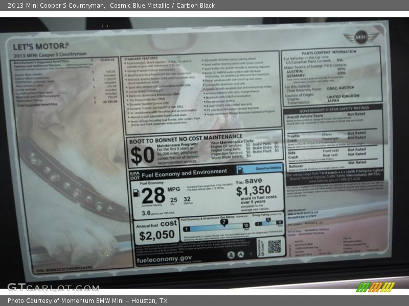 Cosmic Blue Metallic / Carbon Black 2013 Mini Cooper S Countryman