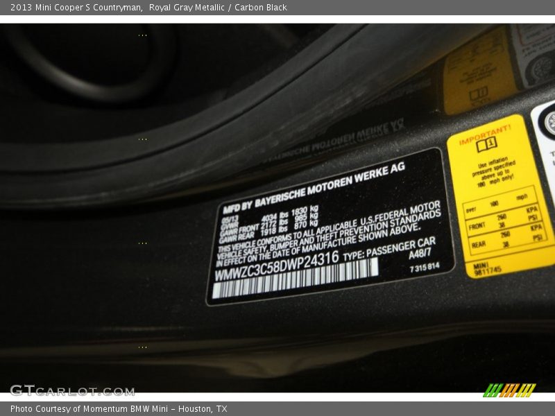 Royal Gray Metallic / Carbon Black 2013 Mini Cooper S Countryman