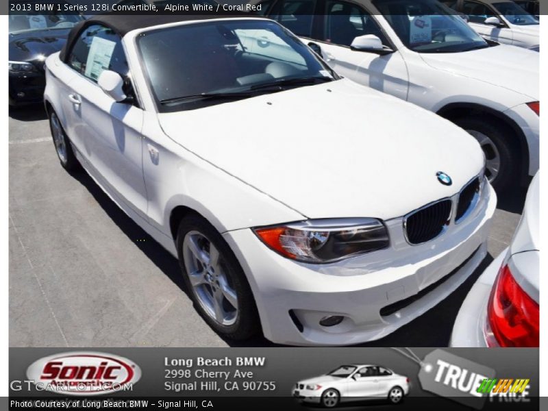 Alpine White / Coral Red 2013 BMW 1 Series 128i Convertible