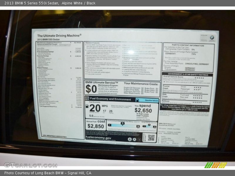 Alpine White / Black 2013 BMW 5 Series 550i Sedan