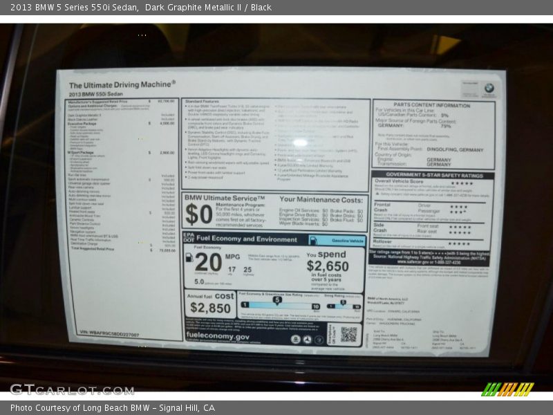 Dark Graphite Metallic II / Black 2013 BMW 5 Series 550i Sedan