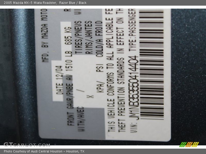 Razor Blue / Black 2005 Mazda MX-5 Miata Roadster