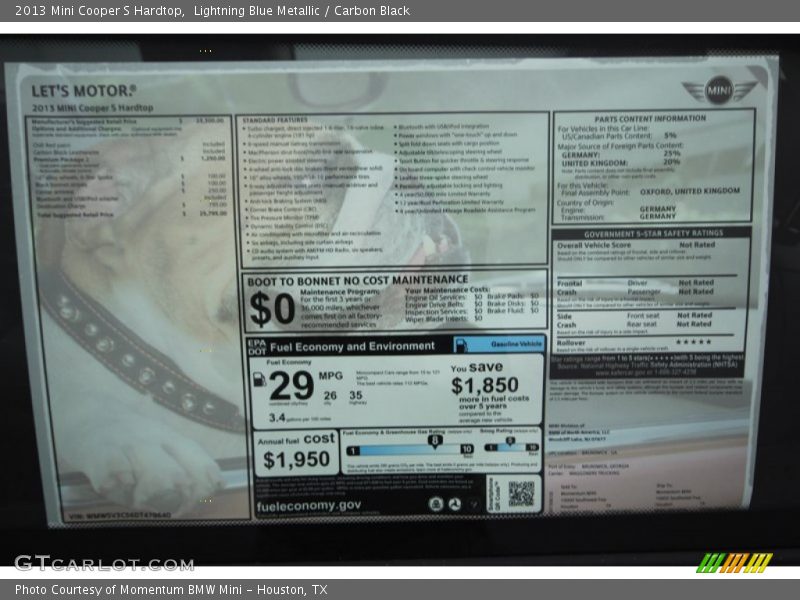 Lightning Blue Metallic / Carbon Black 2013 Mini Cooper S Hardtop