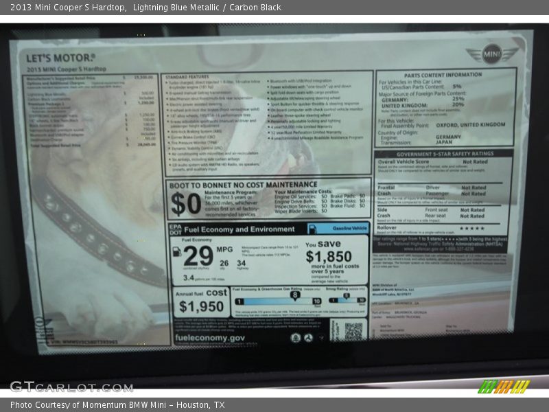 Lightning Blue Metallic / Carbon Black 2013 Mini Cooper S Hardtop