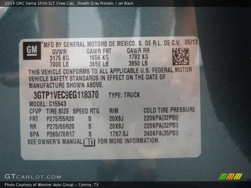 Info Tag of 2014 Sierra 1500 SLT Crew Cab