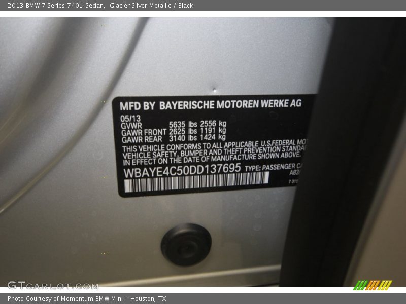 Glacier Silver Metallic / Black 2013 BMW 7 Series 740Li Sedan