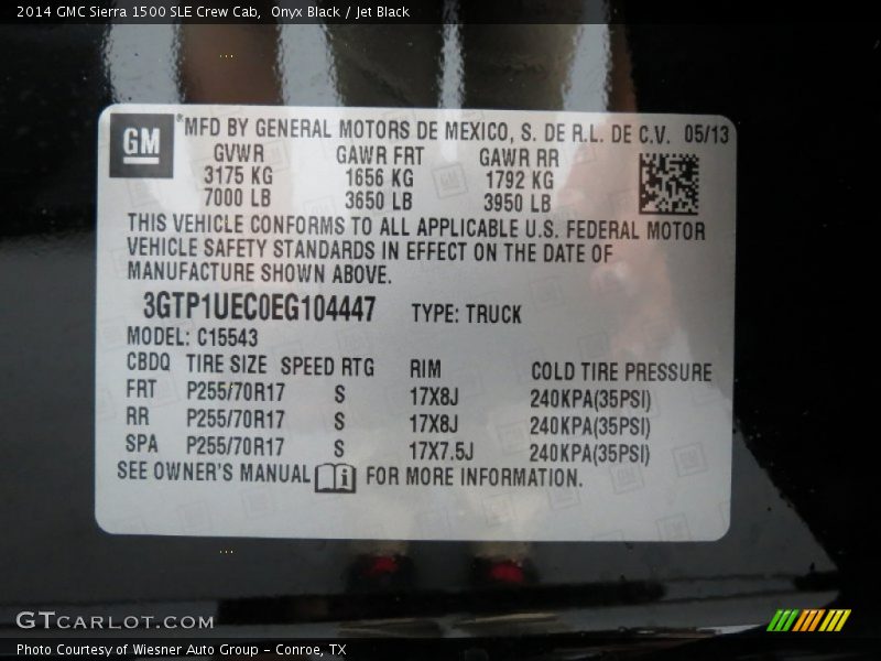 Info Tag of 2014 Sierra 1500 SLE Crew Cab