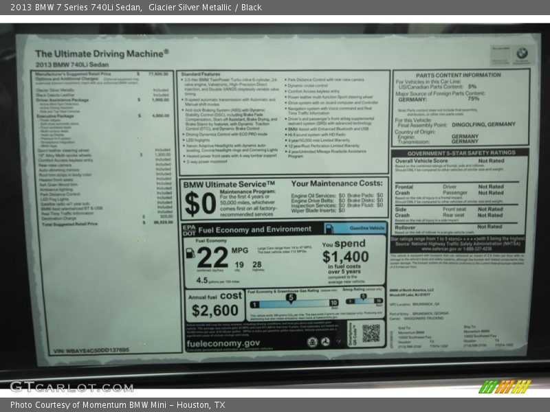 Glacier Silver Metallic / Black 2013 BMW 7 Series 740Li Sedan