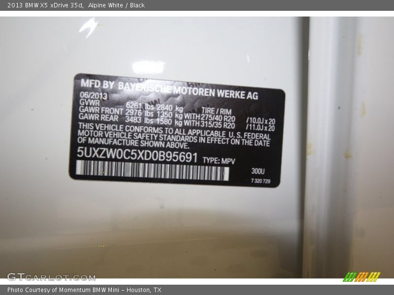Alpine White / Black 2013 BMW X5 xDrive 35d