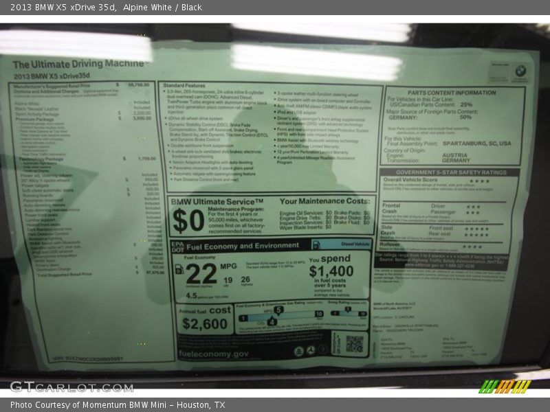 Alpine White / Black 2013 BMW X5 xDrive 35d