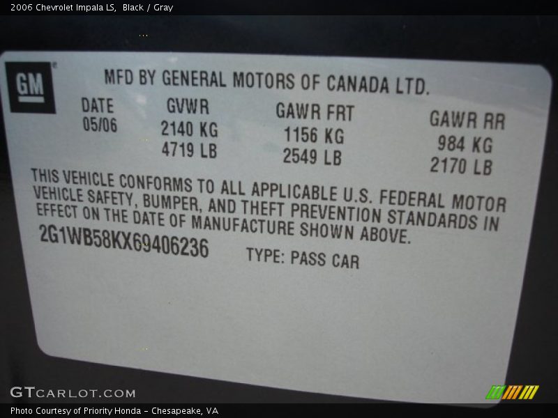 Black / Gray 2006 Chevrolet Impala LS