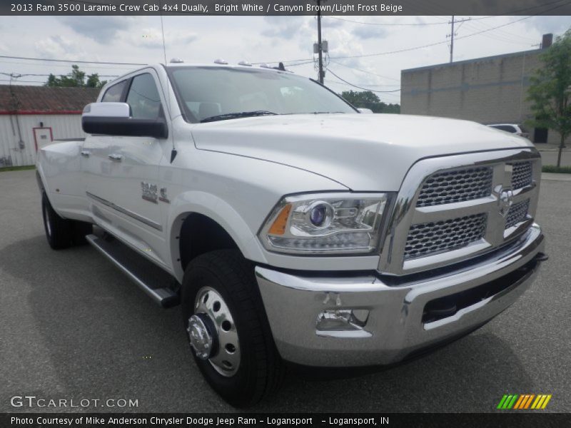 Bright White / Canyon Brown/Light Frost Beige 2013 Ram 3500 Laramie Crew Cab 4x4 Dually