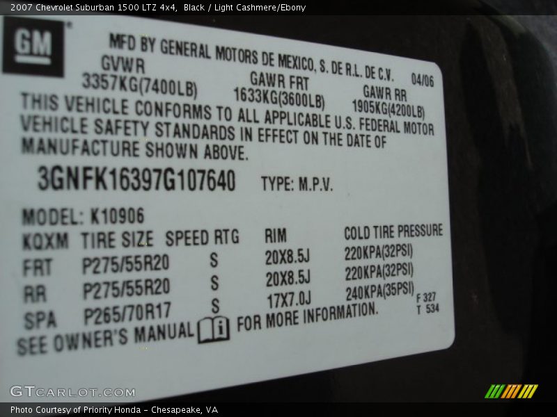 Black / Light Cashmere/Ebony 2007 Chevrolet Suburban 1500 LTZ 4x4