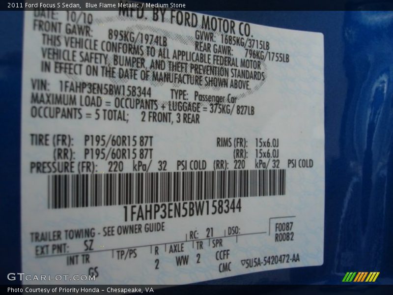 Blue Flame Metallic / Medium Stone 2011 Ford Focus S Sedan