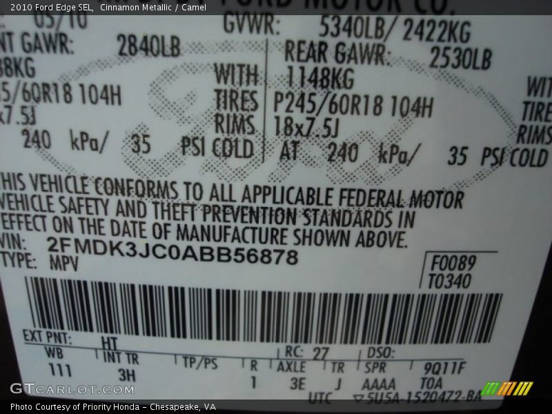 Cinnamon Metallic / Camel 2010 Ford Edge SEL