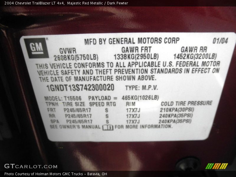 Majestic Red Metallic / Dark Pewter 2004 Chevrolet TrailBlazer LT 4x4