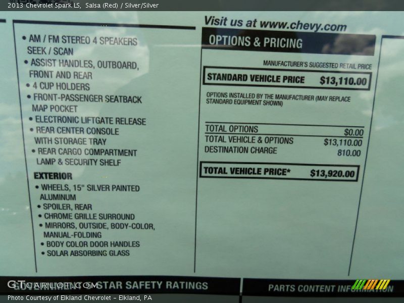 Salsa (Red) / Silver/Silver 2013 Chevrolet Spark LS