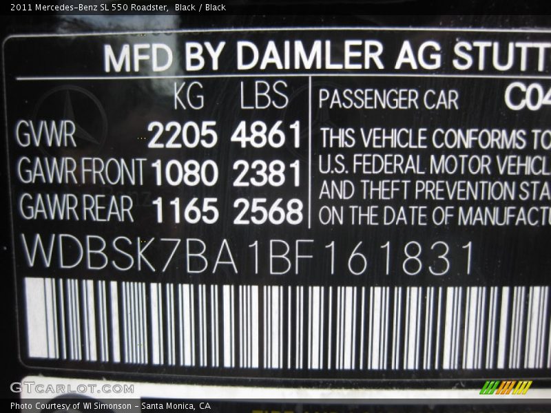 Black / Black 2011 Mercedes-Benz SL 550 Roadster