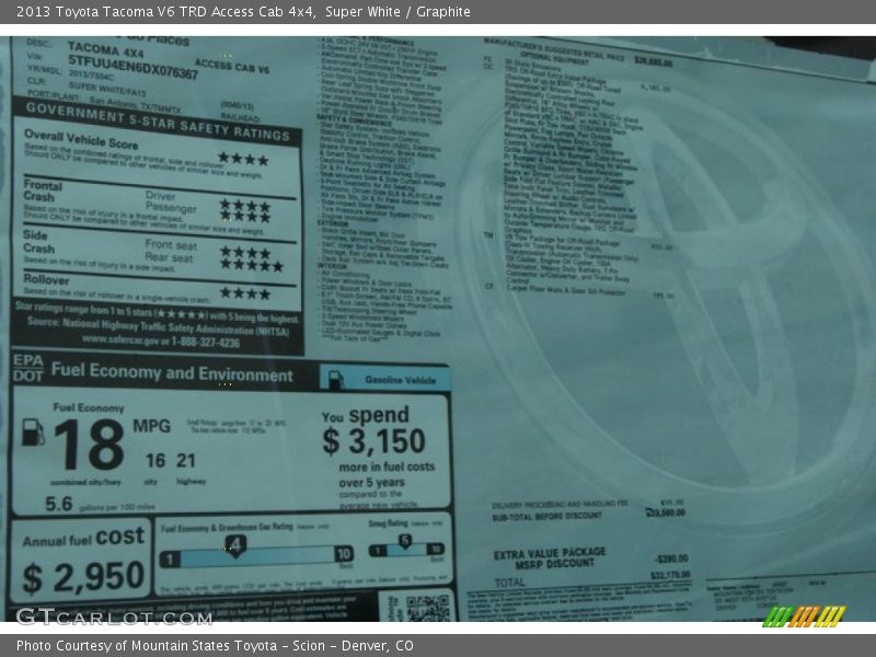 Super White / Graphite 2013 Toyota Tacoma V6 TRD Access Cab 4x4