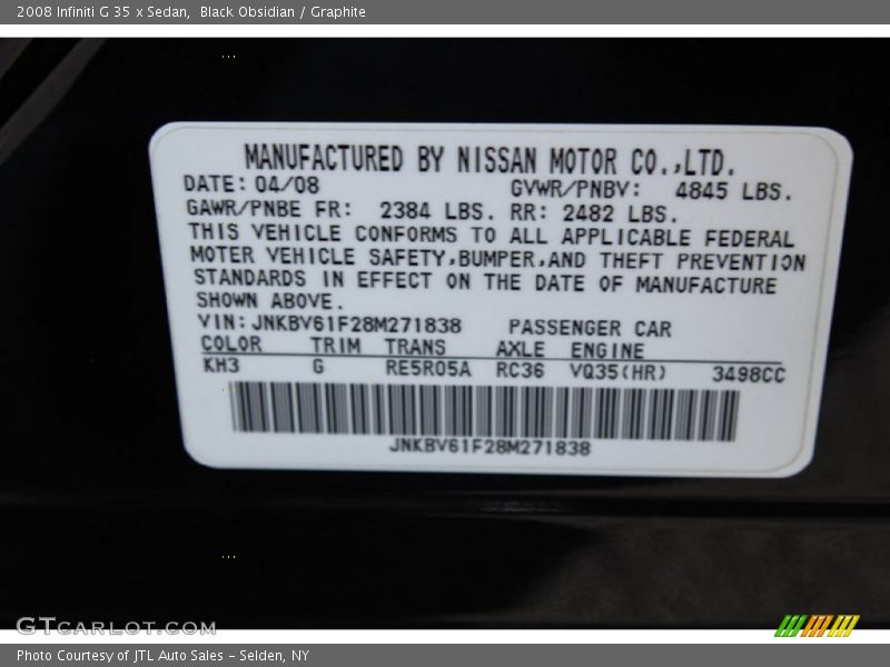 Black Obsidian / Graphite 2008 Infiniti G 35 x Sedan