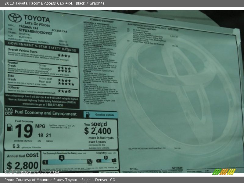Black / Graphite 2013 Toyota Tacoma Access Cab 4x4
