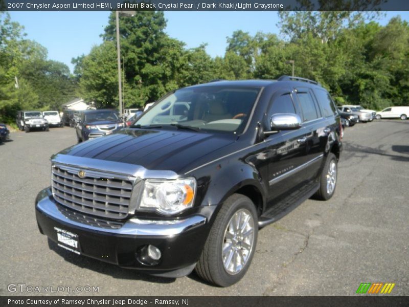Brilliant Black Crystal Pearl / Dark Khaki/Light Graystone 2007 Chrysler Aspen Limited HEMI