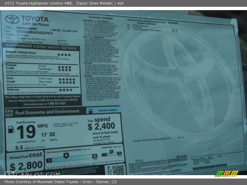 Classic Silver Metallic / Ash 2013 Toyota Highlander Limited 4WD