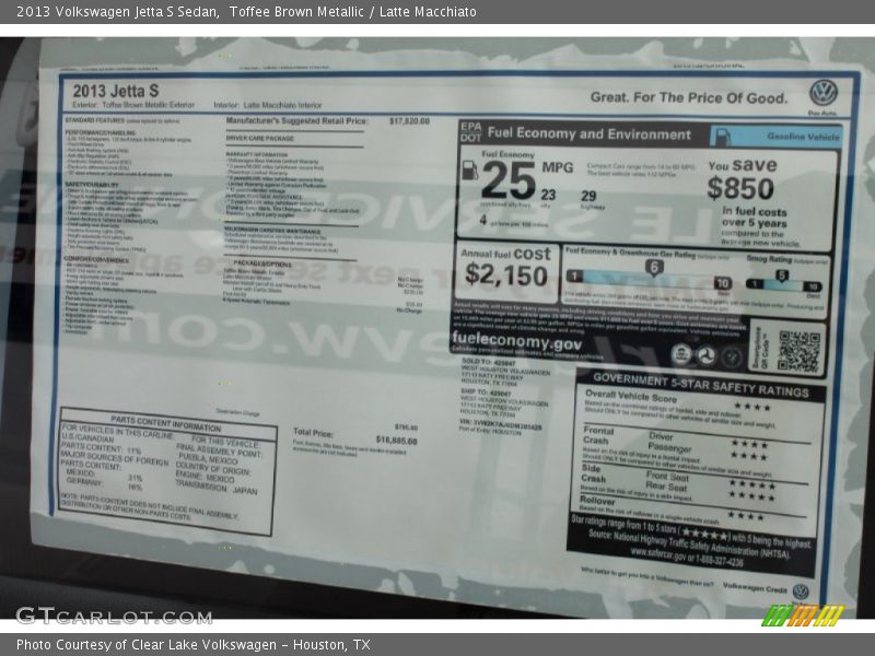 Toffee Brown Metallic / Latte Macchiato 2013 Volkswagen Jetta S Sedan