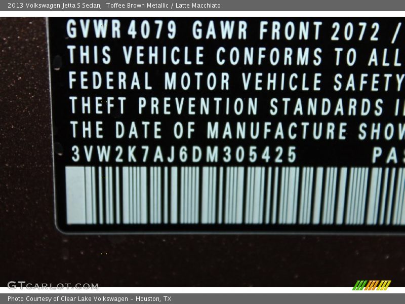 Toffee Brown Metallic / Latte Macchiato 2013 Volkswagen Jetta S Sedan