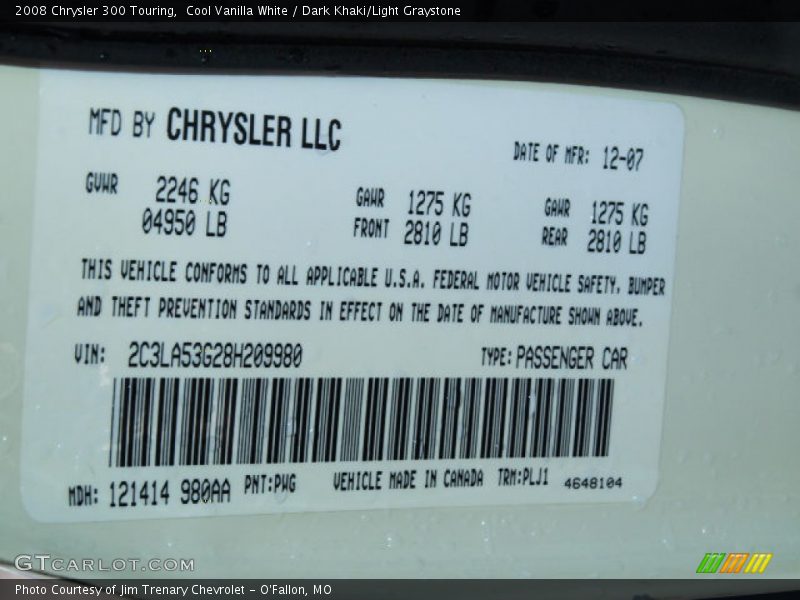 Cool Vanilla White / Dark Khaki/Light Graystone 2008 Chrysler 300 Touring