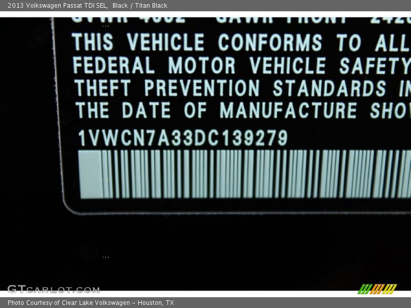 Black / Titan Black 2013 Volkswagen Passat TDI SEL