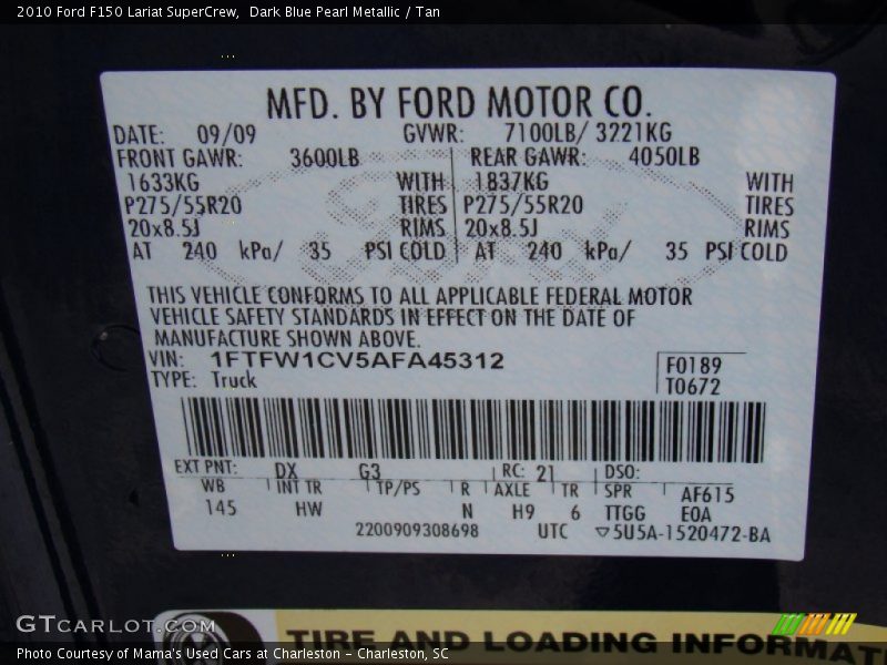 Dark Blue Pearl Metallic / Tan 2010 Ford F150 Lariat SuperCrew