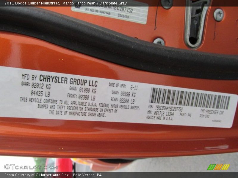 Mango Tango Pearl / Dark Slate Gray 2011 Dodge Caliber Mainstreet
