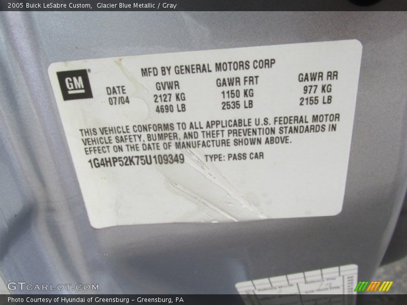 Glacier Blue Metallic / Gray 2005 Buick LeSabre Custom