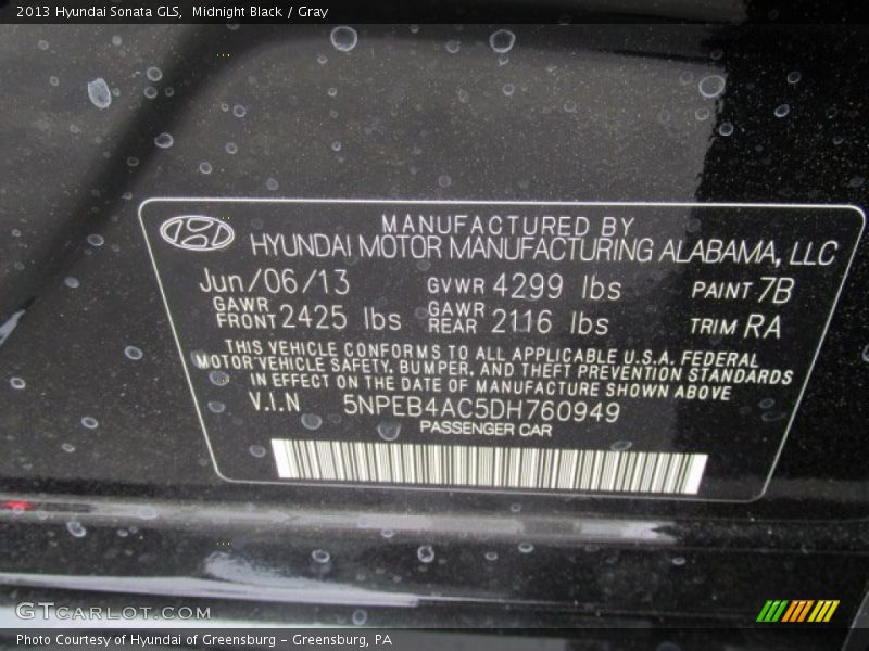 Midnight Black / Gray 2013 Hyundai Sonata GLS