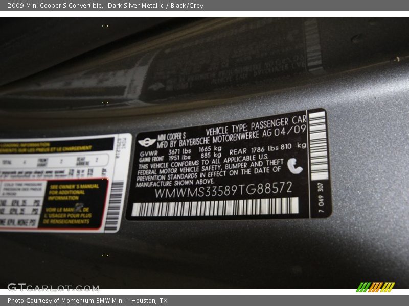 Dark Silver Metallic / Black/Grey 2009 Mini Cooper S Convertible