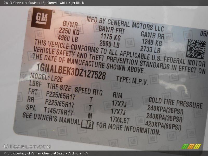 Summit White / Jet Black 2013 Chevrolet Equinox LS