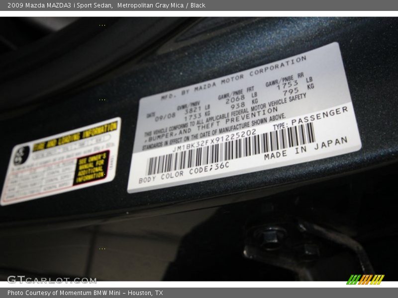 Metropolitan Gray Mica / Black 2009 Mazda MAZDA3 i Sport Sedan
