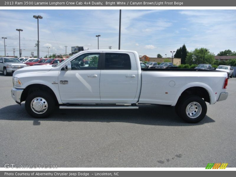 Bright White / Canyon Brown/Light Frost Beige 2013 Ram 3500 Laramie Longhorn Crew Cab 4x4 Dually