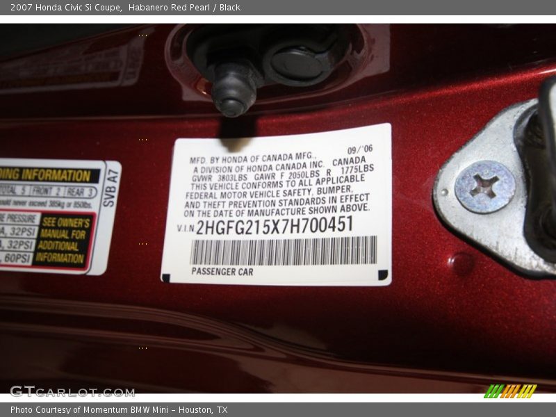 Habanero Red Pearl / Black 2007 Honda Civic Si Coupe