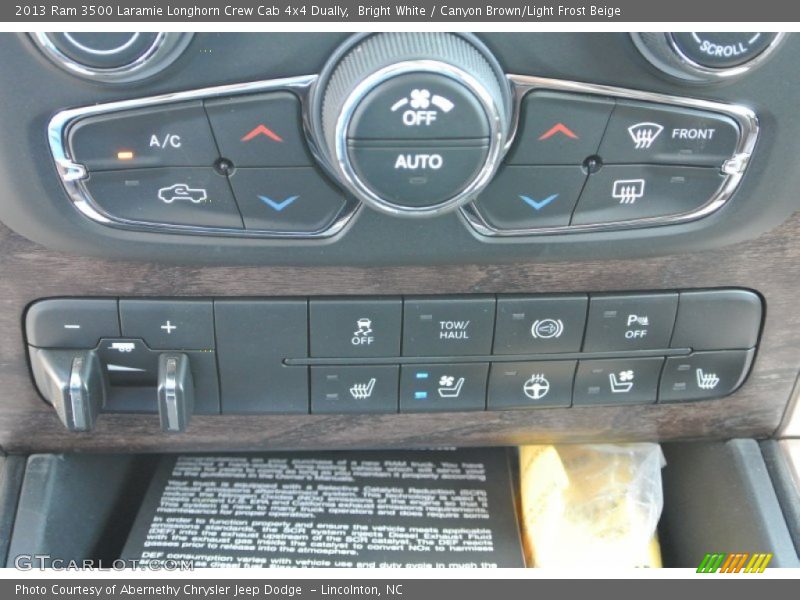 Bright White / Canyon Brown/Light Frost Beige 2013 Ram 3500 Laramie Longhorn Crew Cab 4x4 Dually