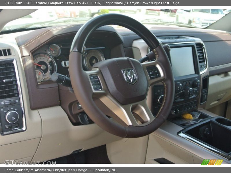 Bright White / Canyon Brown/Light Frost Beige 2013 Ram 3500 Laramie Longhorn Crew Cab 4x4 Dually